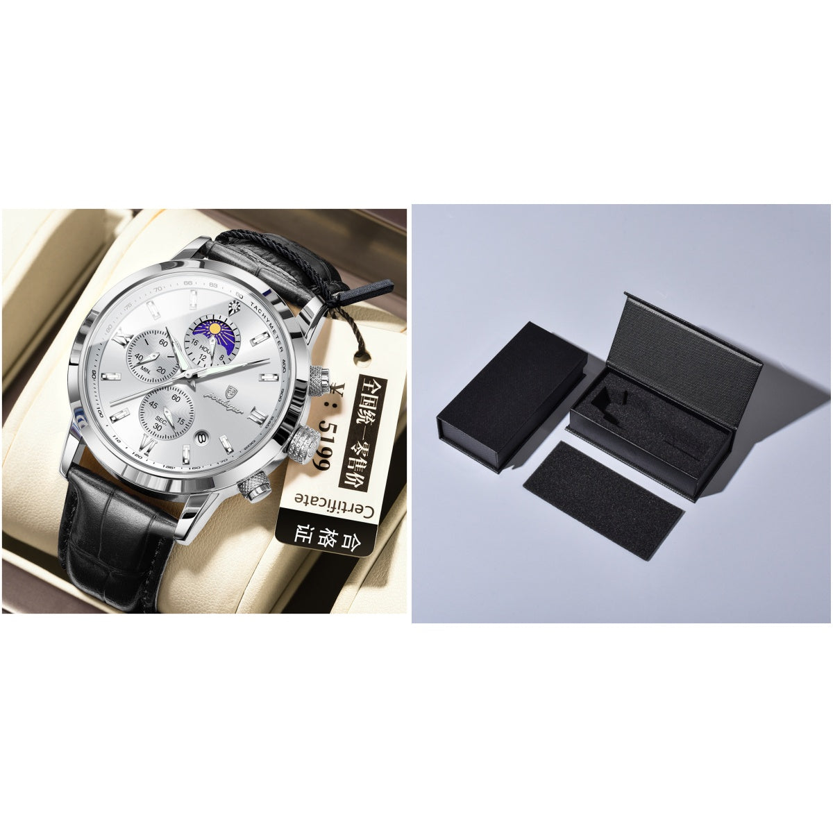 Men’s Moon Phase Watch with Multi-Function Chronograph, Alloy Case, 30M Water Resistant