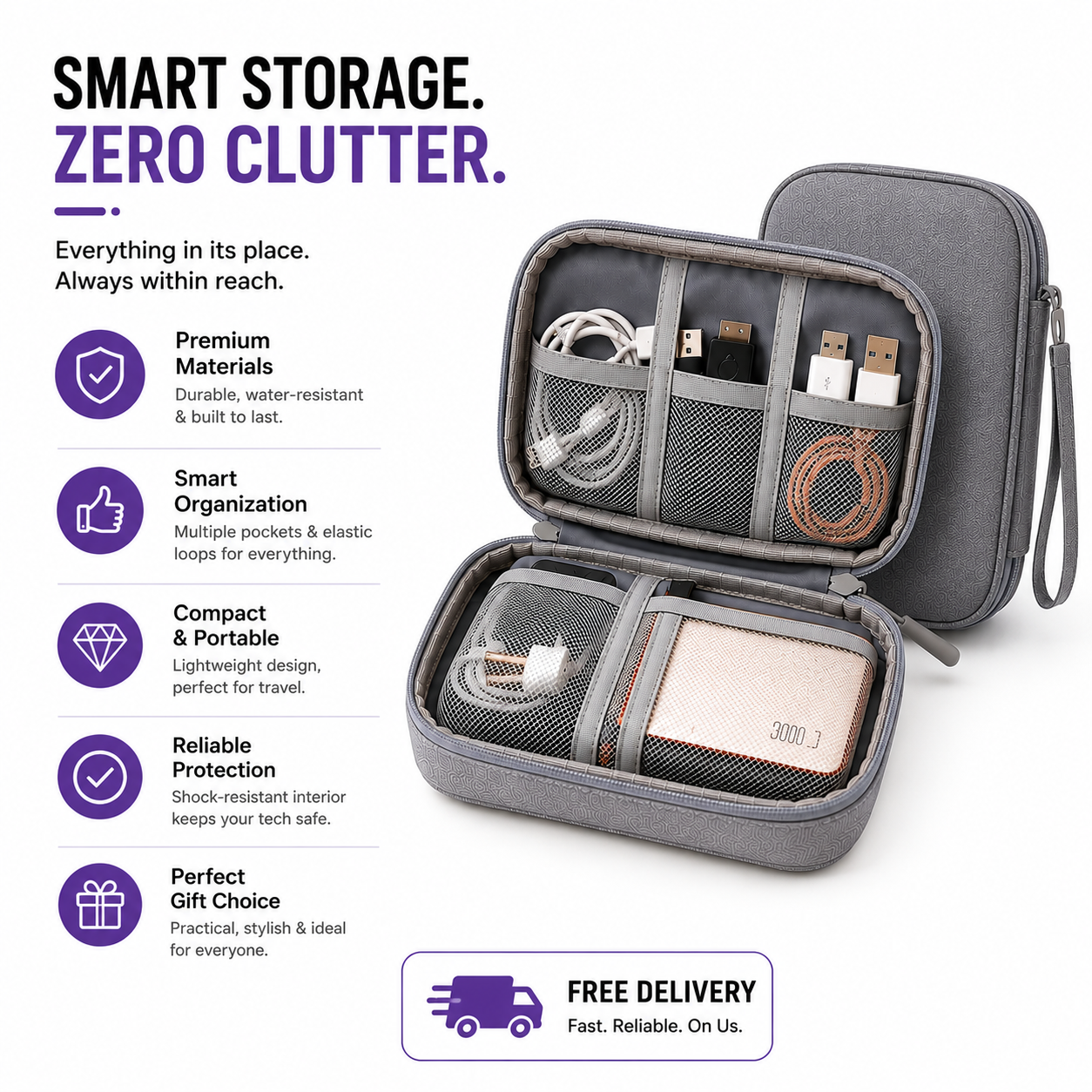 Double Layer Waterproof Travel Electronic Organizer Bag