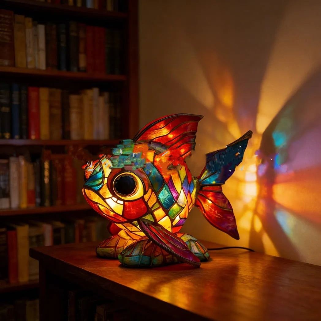 Handmade Colorful Resin Mosaic Lamp – Fish, Deer, Cactus, Snail | Modern Minimalist Home Décor