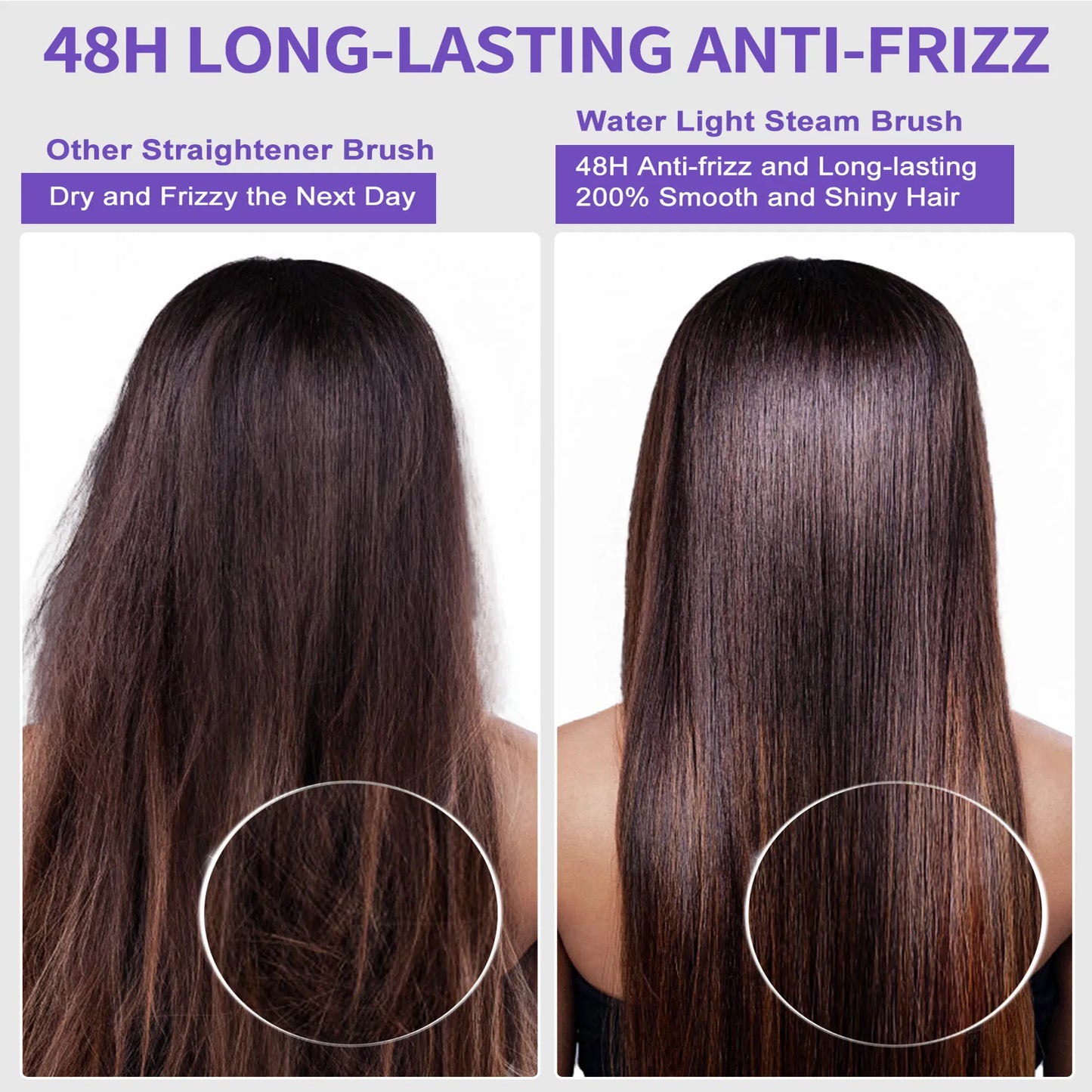 Steam Hair Straightener Brush – Ionic Anti-Frizz Heated Straightening Comb with Ceramic Teeth