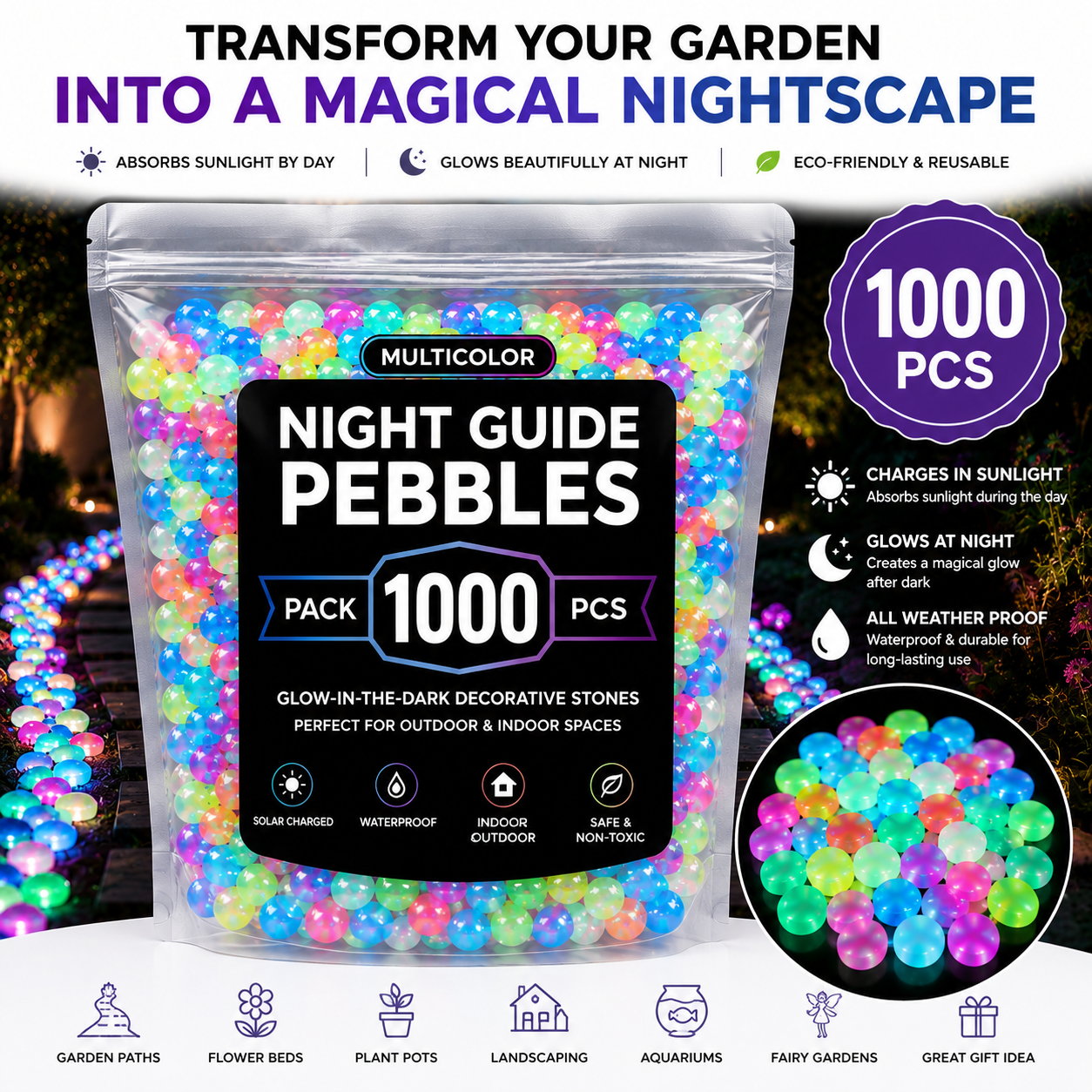 Solar Glow Luminous Garden Stones for Outdoor Décor