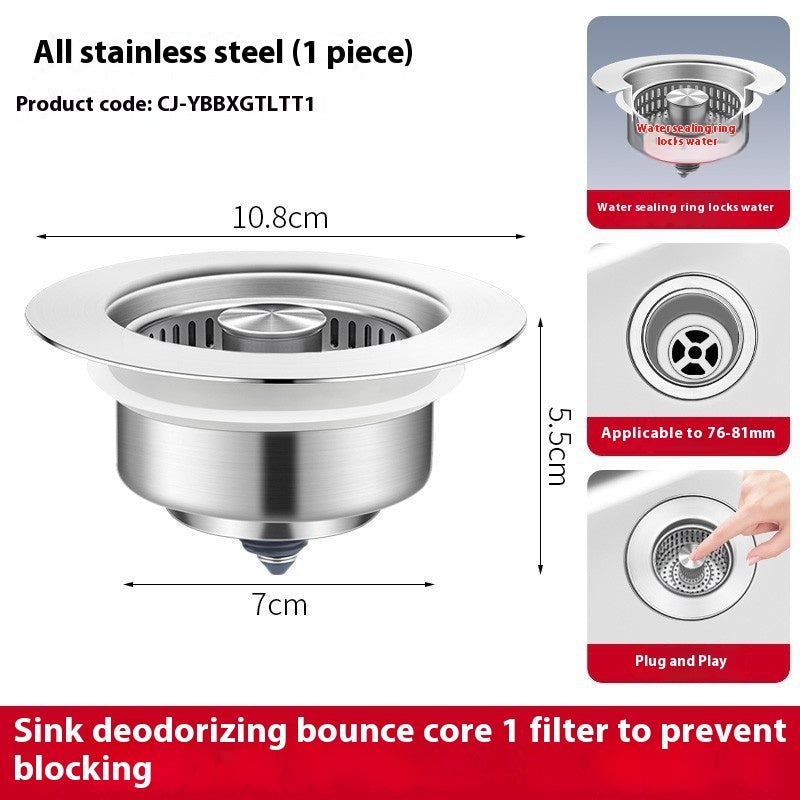 3-in-1 Stainless Steel Kitchen Sink Filter Strainer & Drain Cap