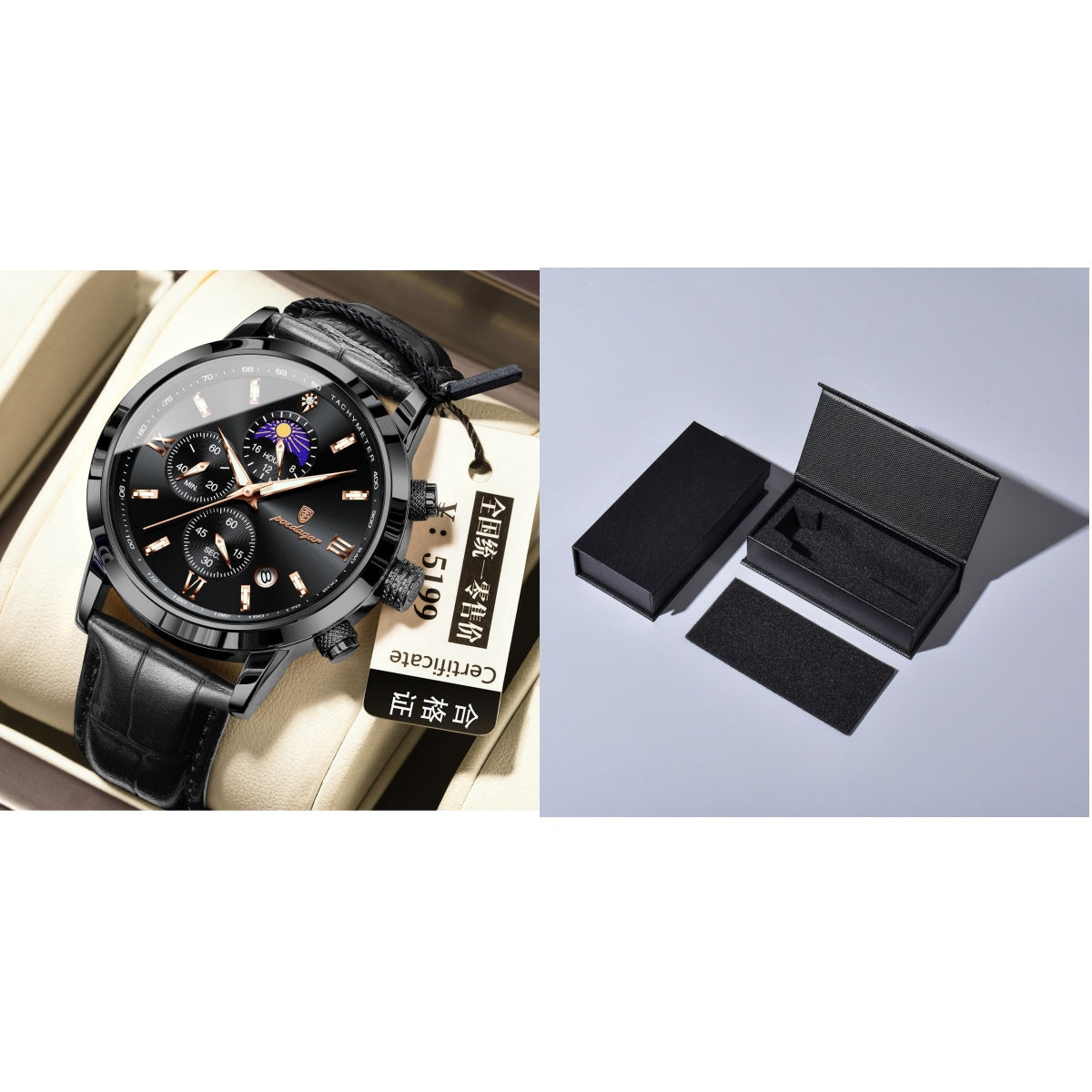 Men’s Moon Phase Watch with Multi-Function Chronograph, Alloy Case, 30M Water Resistant