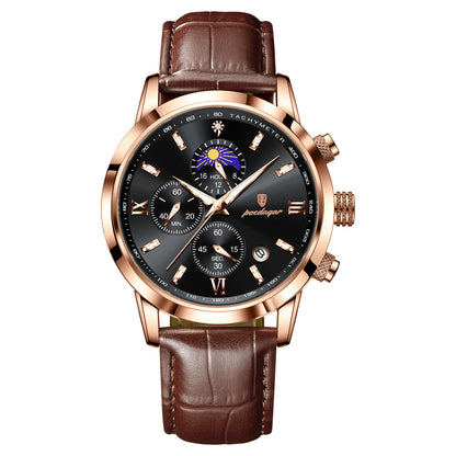 Men’s Moon Phase Watch with Multi-Function Chronograph, Alloy Case, 30M Water Resistant