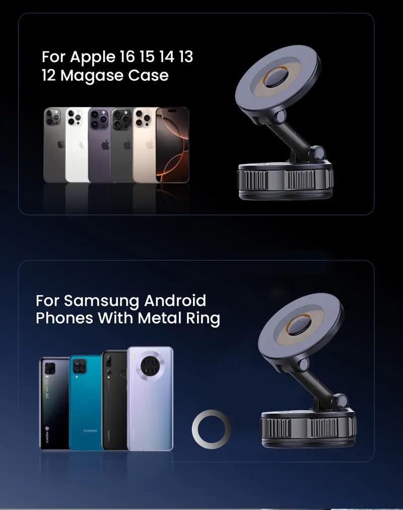 Magnetic Vacuum Phone Holder – Foldable Adjustable Car Mount with Strong Suction