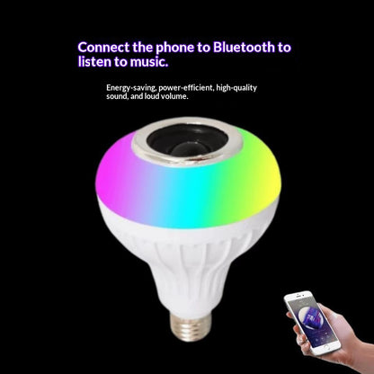 LED Bluetooth Speaker Bulb E27, Colorful RGB Wireless Smart Light, Remote Control Music Bulb