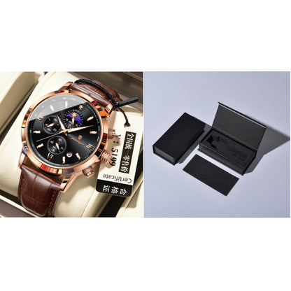 Men’s Moon Phase Watch with Multi-Function Chronograph, Alloy Case, 30M Water Resistant