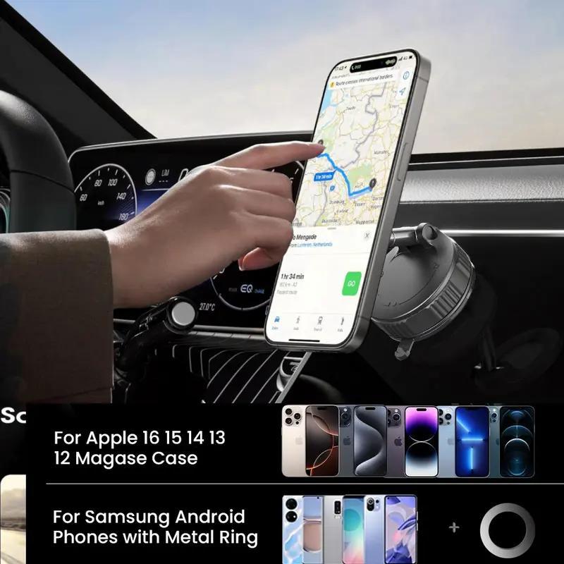 Magnetic Vacuum Phone Holder – Foldable Adjustable Car Mount with Strong Suction