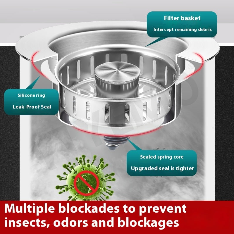 3-in-1 Stainless Steel Kitchen Sink Filter Strainer & Drain Cap