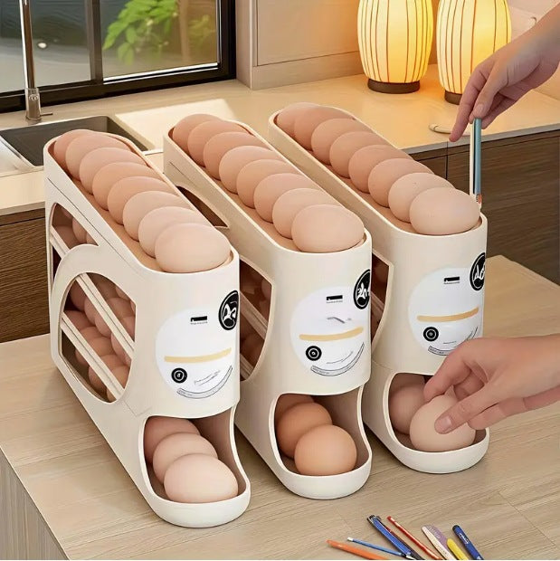Rolling Slide Egg Storage Box – Refrigerator Organizer 4-Layer
