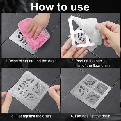 Disposable Self-Adhesive Floor Drain Sheet | Anti-Hair, Anti-Insect & Anti-Block Filter Cover
