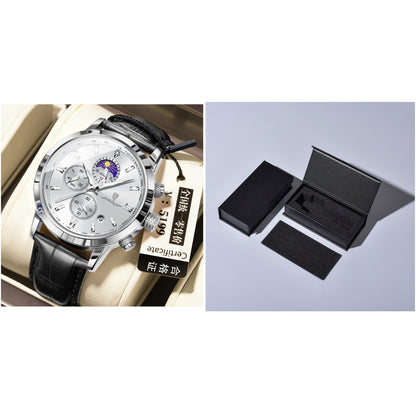 Men’s Moon Phase Watch with Multi-Function Chronograph, Alloy Case, 30M Water Resistant