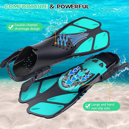 Professional Snorkeling Fins for Men & Women, High-Elasticity Adjustable Short Flippers, Durable Swim Fins