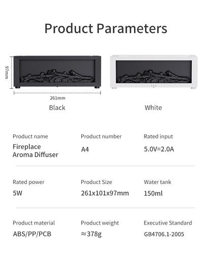 Fireplace Simulation Flame Aroma Diffuser – LED Humidifier with Remote Control