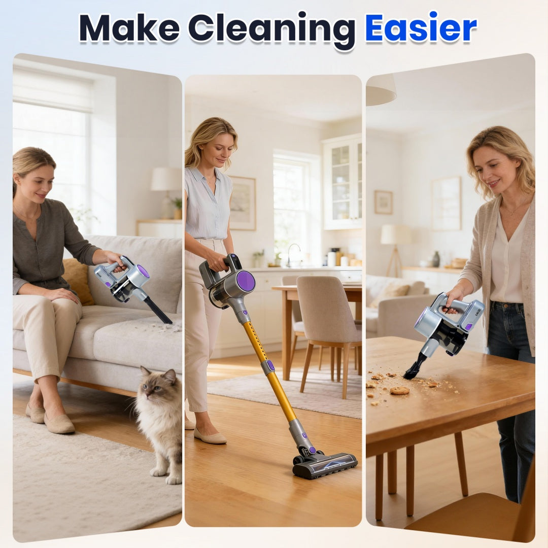 Cordless Stick Vacuum Cleaner – Lightweight Rechargeable Vacuum with LED Light
