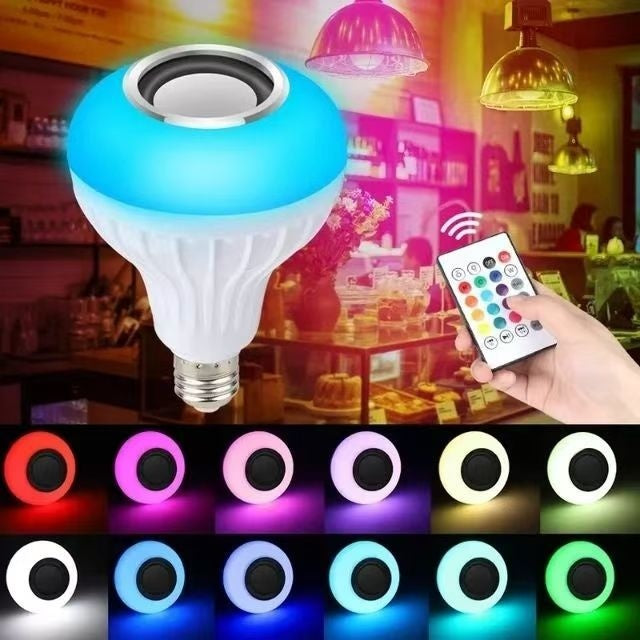 LED Bluetooth Speaker Bulb E27, Colorful RGB Wireless Smart Light, Remote Control Music Bulb