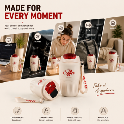 High-Appearance Stainless Steel Coffee Cup with Carry Strap-360ml