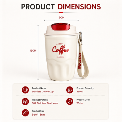 High-Appearance Stainless Steel Coffee Cup with Carry Strap-360ml