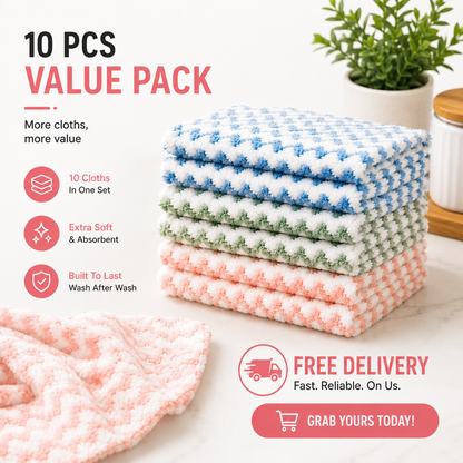 10PCS Ultra Absorbent Reusable Non-linting Kitchen Cleaning Cloths