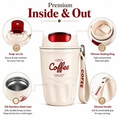 High-Appearance Stainless Steel Coffee Cup with Carry Strap-360ml