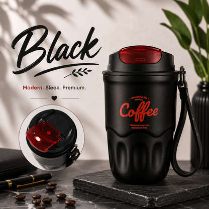 High-Appearance Stainless Steel Coffee Cup with Carry Strap-360ml