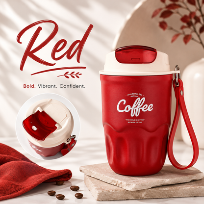 High-Appearance Stainless Steel Coffee Cup with Carry Strap-360ml