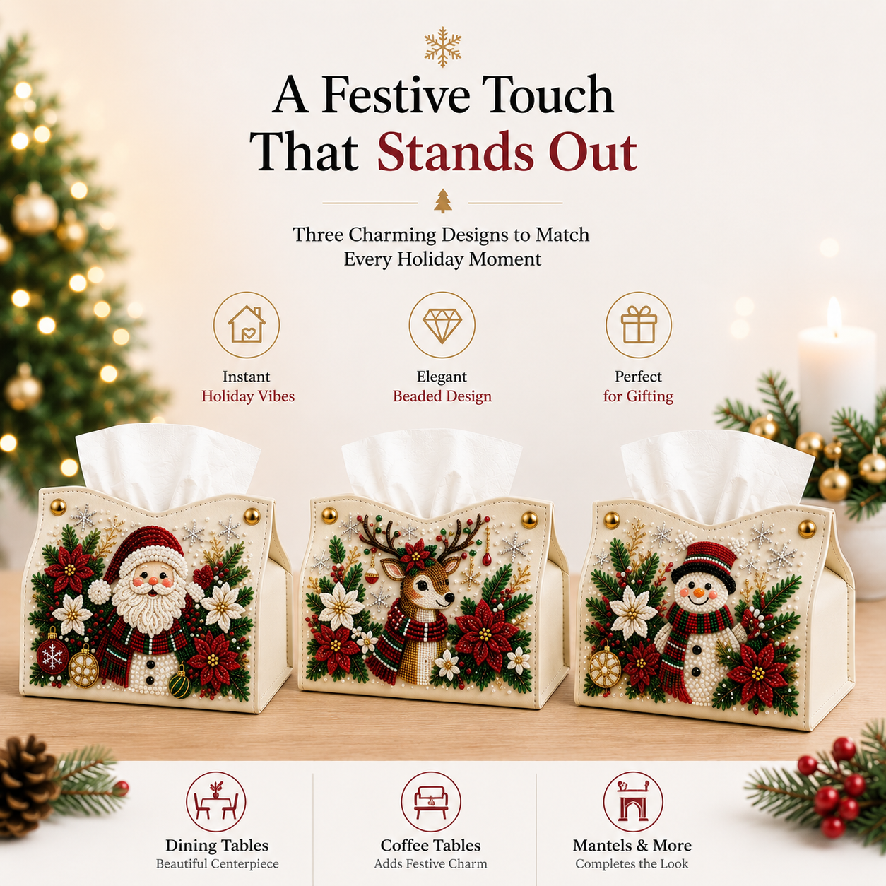 Christmas Elegance – Decorative Beaded Tissue Box Cover