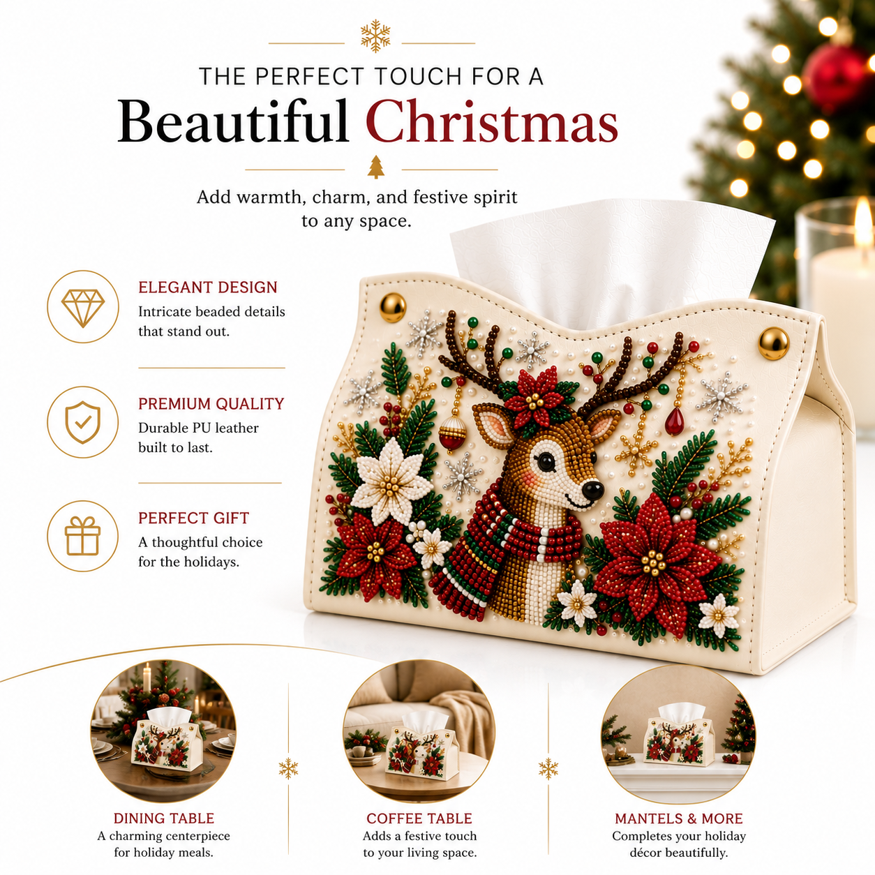Christmas Elegance – Decorative Beaded Tissue Box Cover