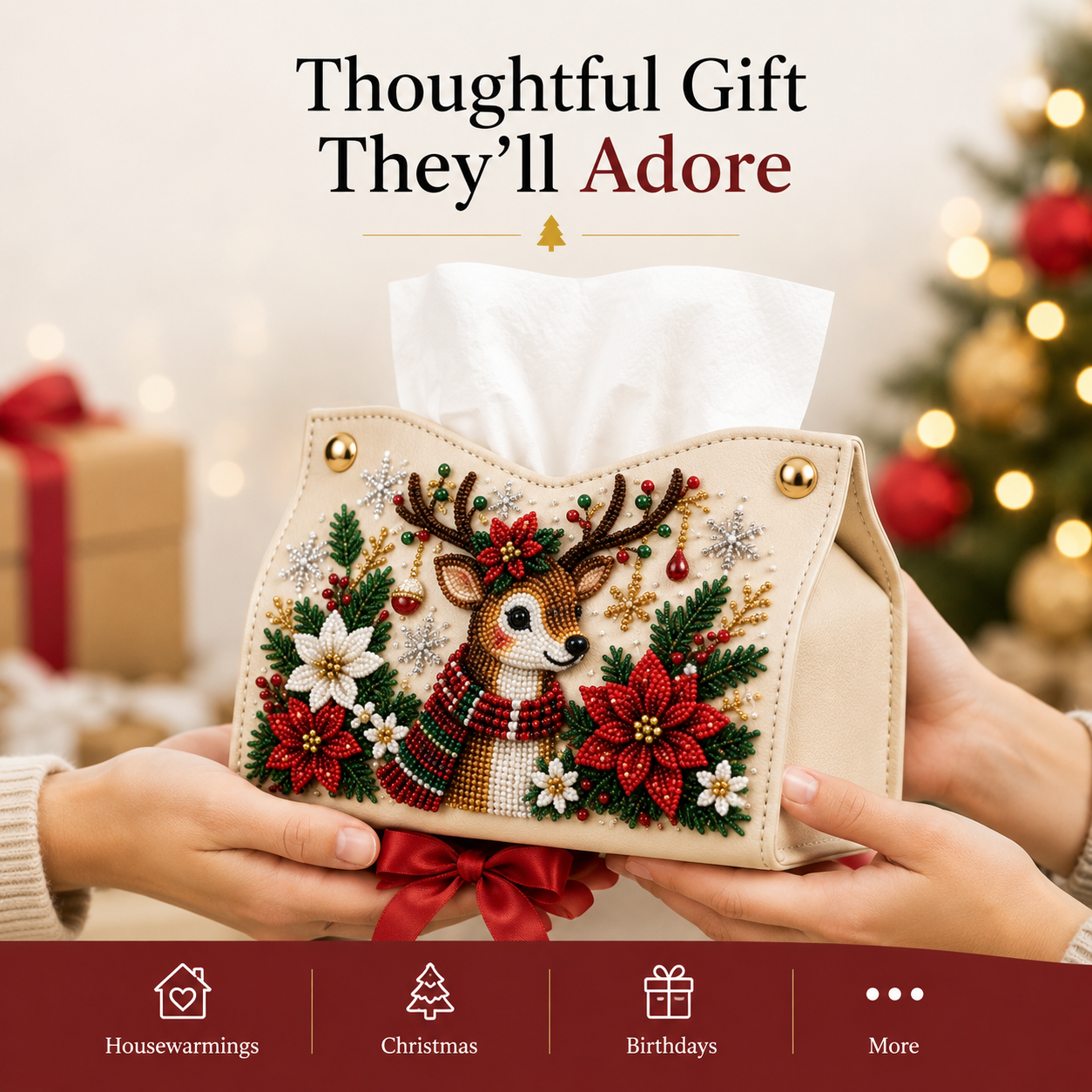 Christmas Elegance – Decorative Beaded Tissue Box Cover