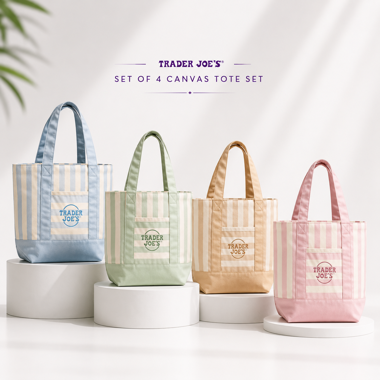 2026 Multi-Purpose Striped Canvas Mini Tote Set (4-Pack)