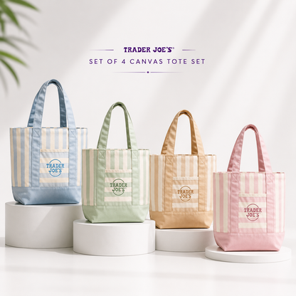 2026 Multi-Purpose Striped Canvas Mini Tote Set (4-Pack)