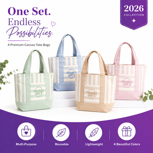 2026 Multi-Purpose Striped Canvas Mini Tote Set (4-Pack)
