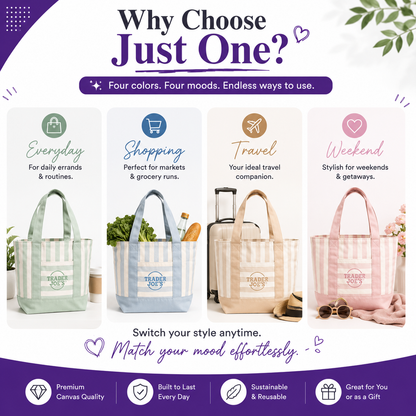 2026 Multi-Purpose Striped Canvas Mini Tote Set (4-Pack)