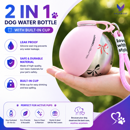 2-in-1 Portable Dog Water Bottle with Built-in Bowl (Leak-Proof)