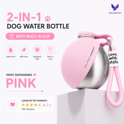2-in-1 Portable Dog Water Bottle with Built-in Bowl (Leak-Proof)