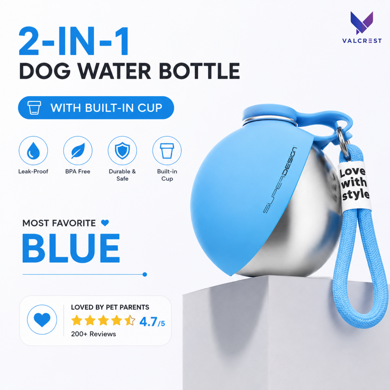 2-in-1 Portable Dog Water Bottle with Built-in Bowl (Leak-Proof)