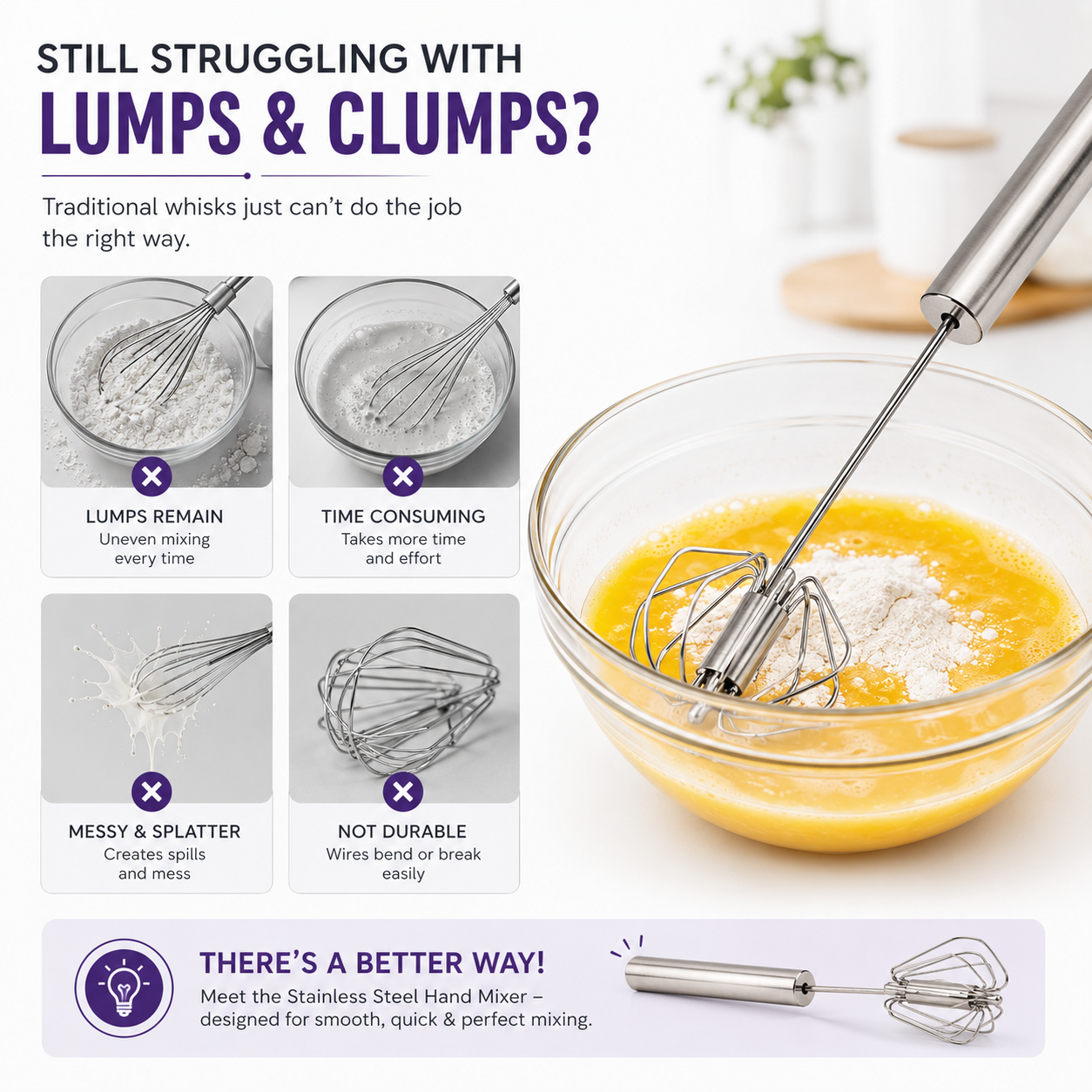 Stainless Steel Semi-Automatic Egg Beater Set of 2