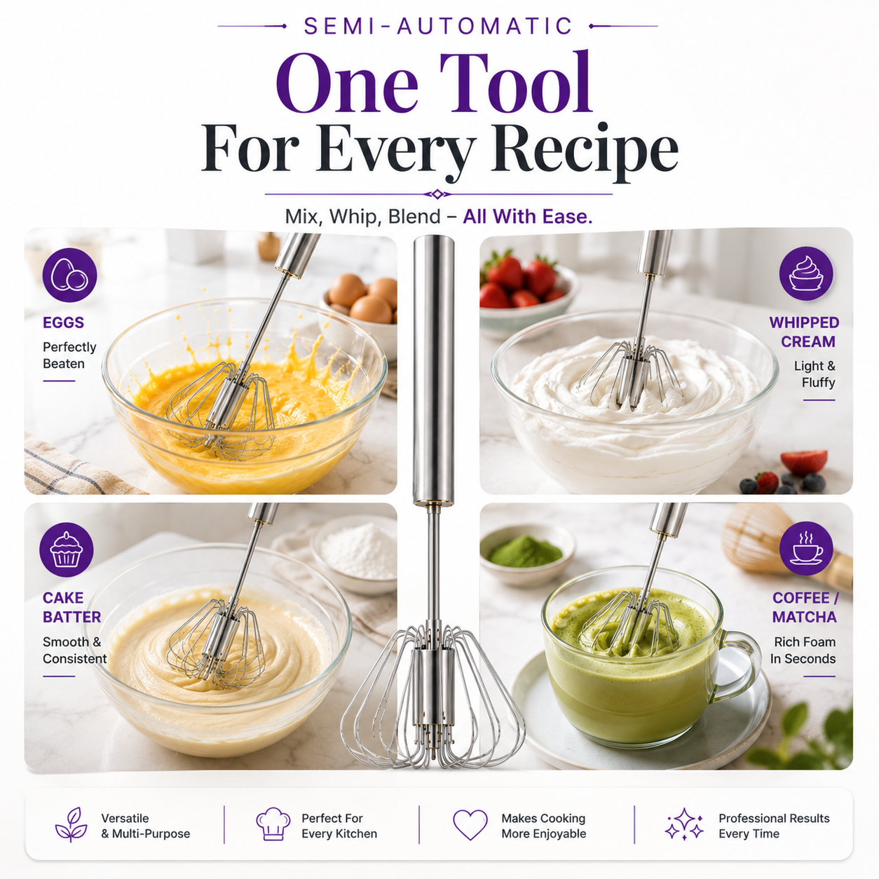 Stainless Steel Semi-Automatic Egg Beater Set of 2