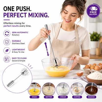 Stainless Steel Semi-Automatic Egg Beater Set of 2