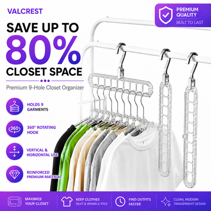 9-Hole Space Saving Clothes Hanger Organizer - Pack of 2