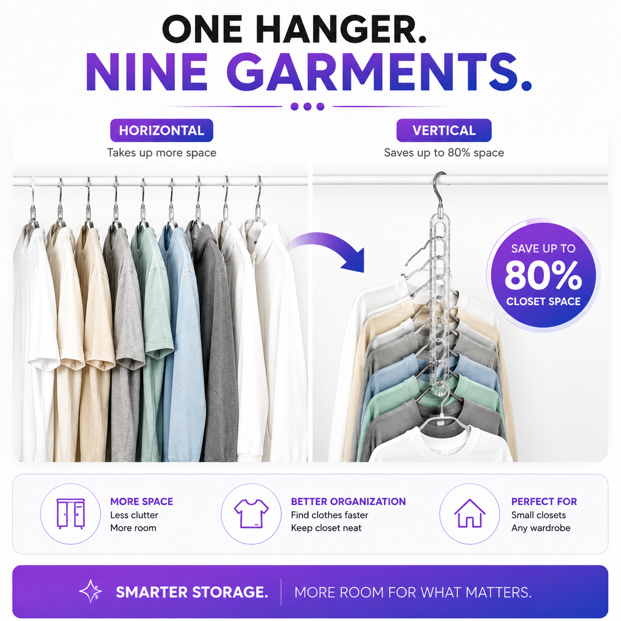 9-Hole Space Saving Clothes Hanger Organizer - Pack of 2