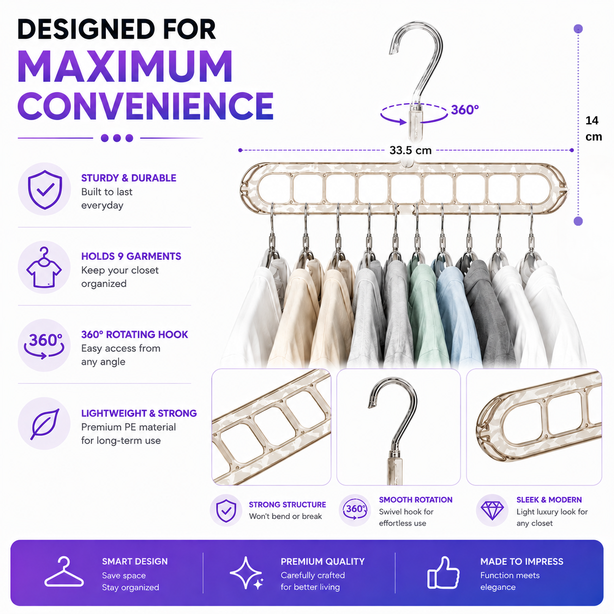 9-Hole Space Saving Clothes Hanger Organizer - Pack of 2