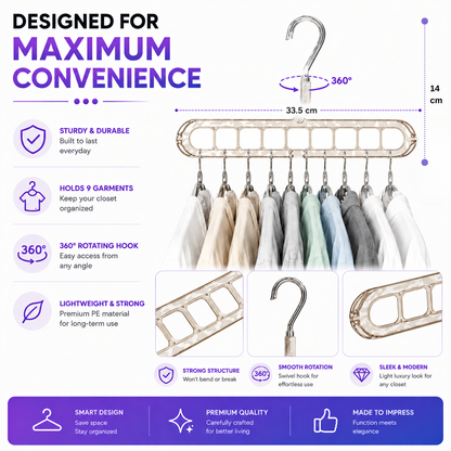 9-Hole Space Saving Clothes Hanger Organizer - Pack of 2