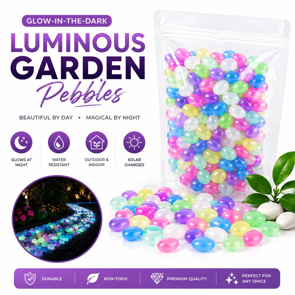 Solar Glow Luminous Garden Stones for Outdoor Décor