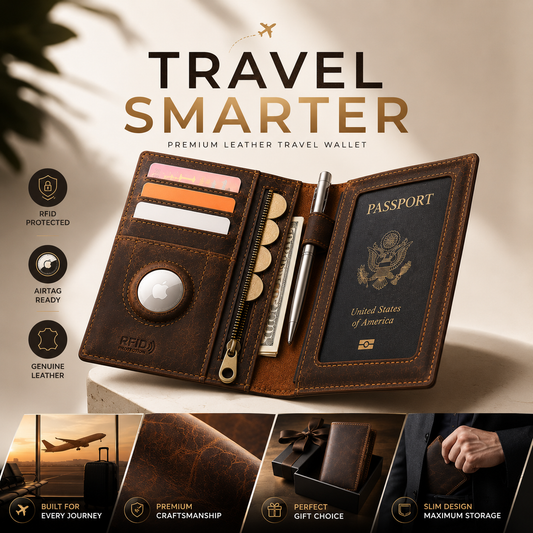 Premium Genuine Leather Travel Wallet with RFID Protection