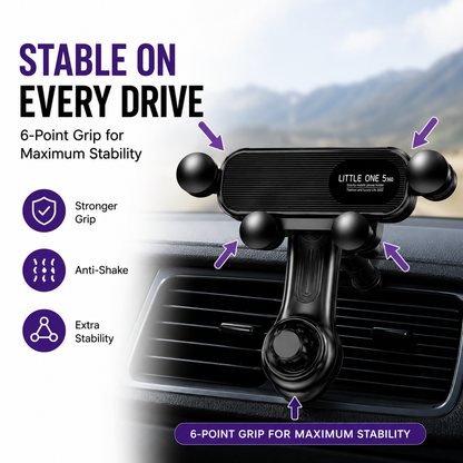360° Gravity Lock Car Phone Holder – Anti-Shake Vent Mount