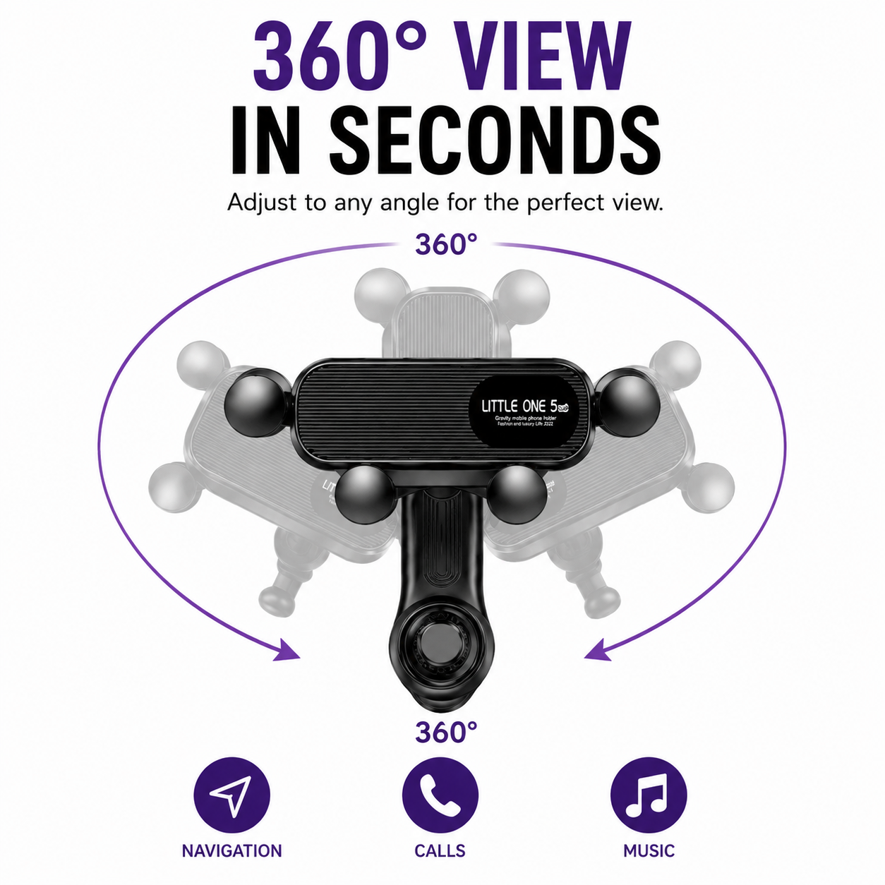 360° Gravity Lock Car Phone Holder – Anti-Shake Vent Mount