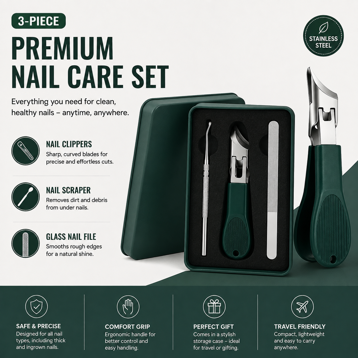 3 Pcs Large Opening Anti-Splash Bevel Nail Clippers Set