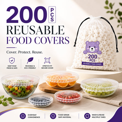 200 PCS Reusable Food Covers Stretch & Secure Fit