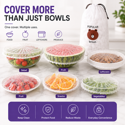 200 PCS Reusable Food Covers Stretch & Secure Fit